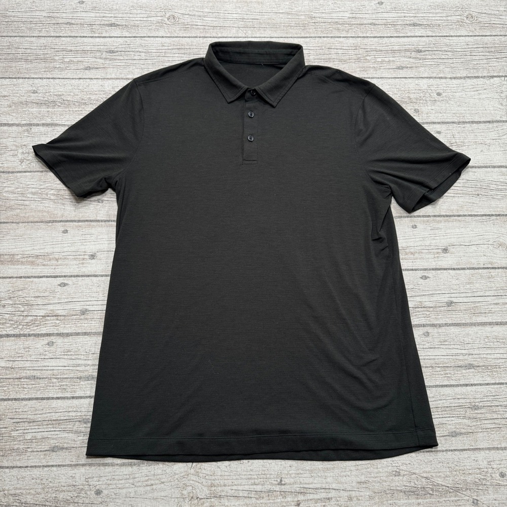 Lululemon Polo Shirt Men's Large Black Short Sleeve Athletic Training Sportswear